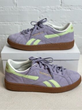 Reebok Lavender Suede Club C Grounds UK Sneakers with Neon Lime Size 10